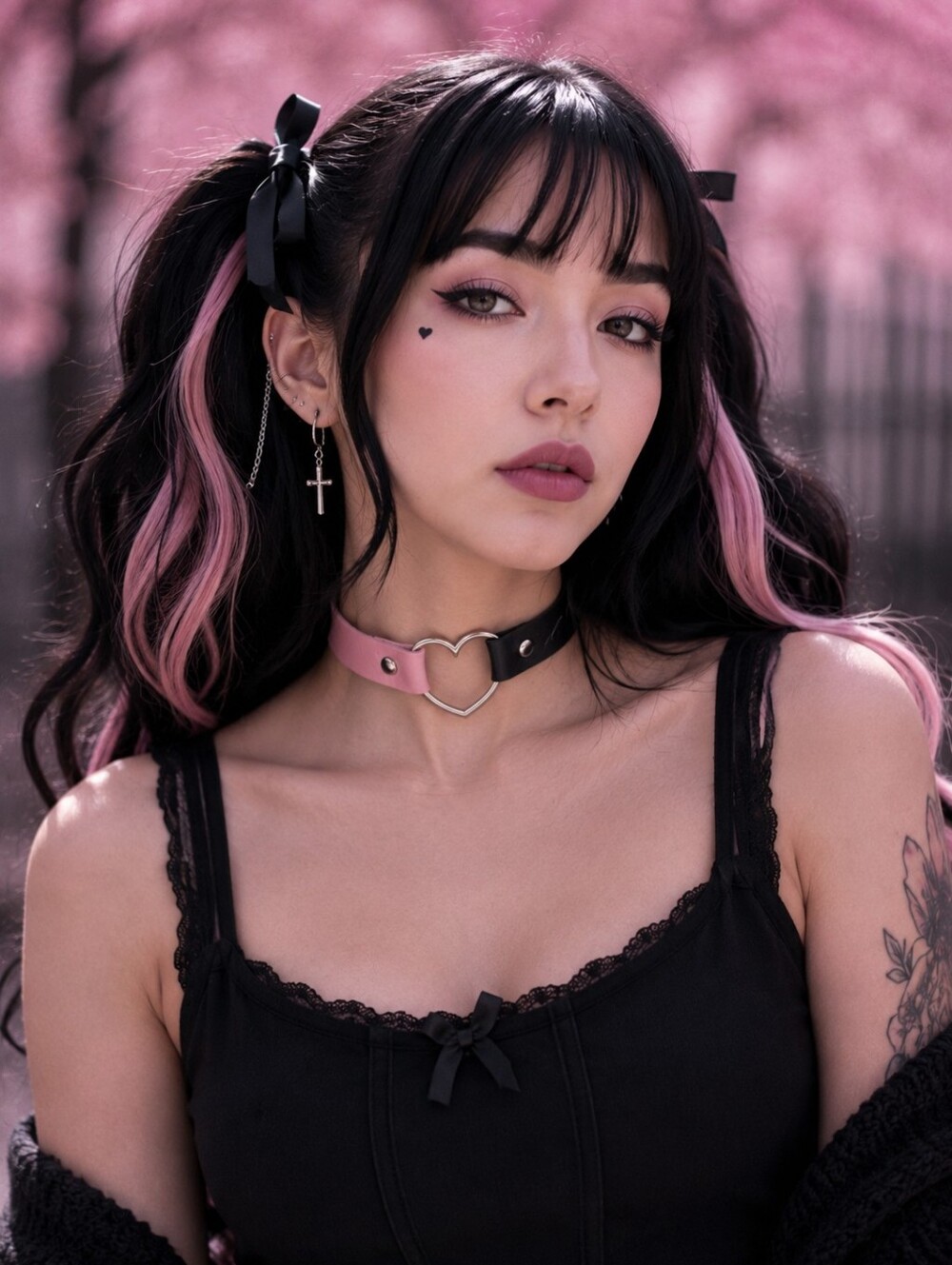 NEW Heart Padlock Choker Necklace in Pink and Black